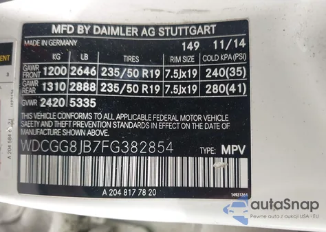 2015 Mercedes-Benz Glk 350 4Matic из США, поврежденный, VIN WDCGG8JB7FG382854